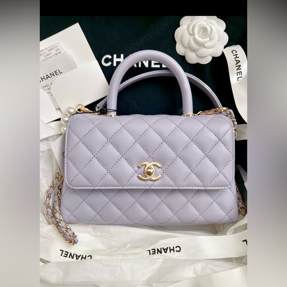 Authentic Chanel Caviar Quilted Mini Coco Handle Flap Light Purple - Picture 3 of 16